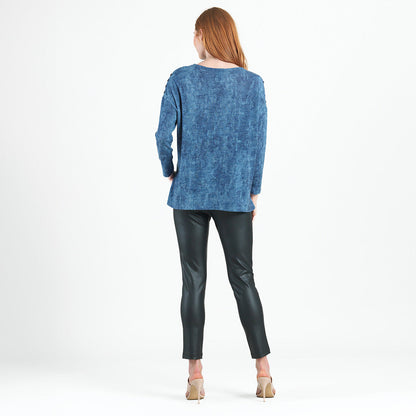 Cozy Texture - Vented Sweater Tunic - Denim Print - Final Sale! | Clara Sunwoo
