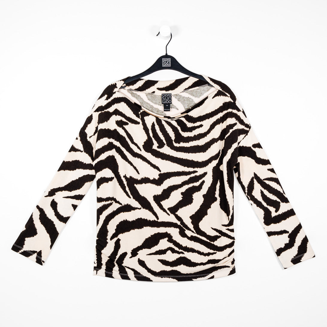 Cozy Knit - Boat Neck Side Ruched Sweater - Zebra - Final Sale | Clara Sunwoo