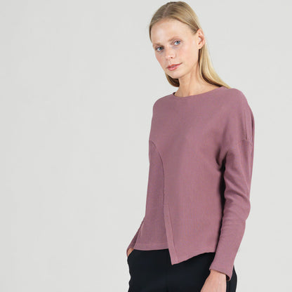 Structured Ribbed Knit - Modern Envelope Hem Sweater - Mauve - Final Sale! | Clara Sunwoo