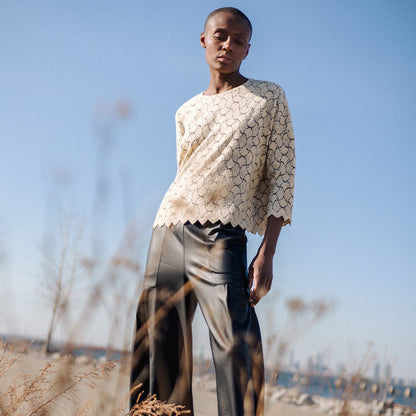 Crochet Knit - Scallop Hem Box Sweater Top - Fan Shell - Final Sale | Clara Sunwoo