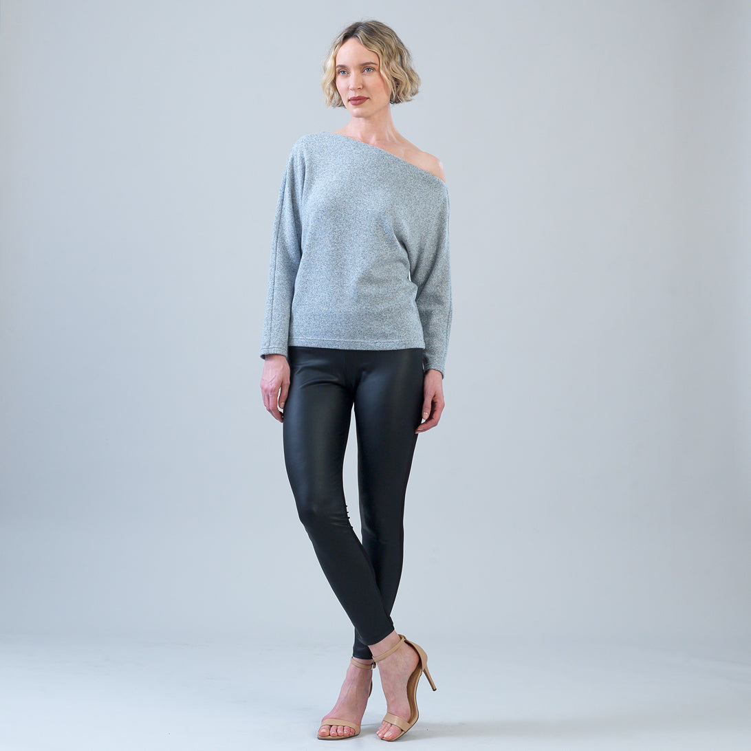 Plush Shimmer - Angled Neck Sweater - Gray | Clara Sunwoo