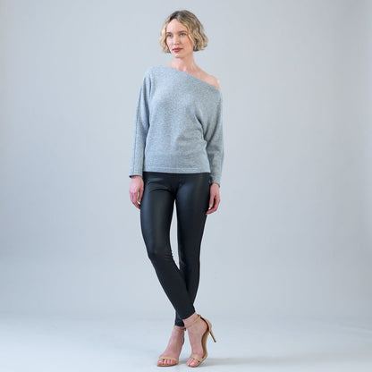 Plush Shimmer - Angled Neck Sweater - Gray | Clara Sunwoo