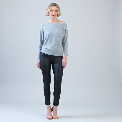 Plush Shimmer - Angled Neck Sweater - Gray | Clara Sunwoo