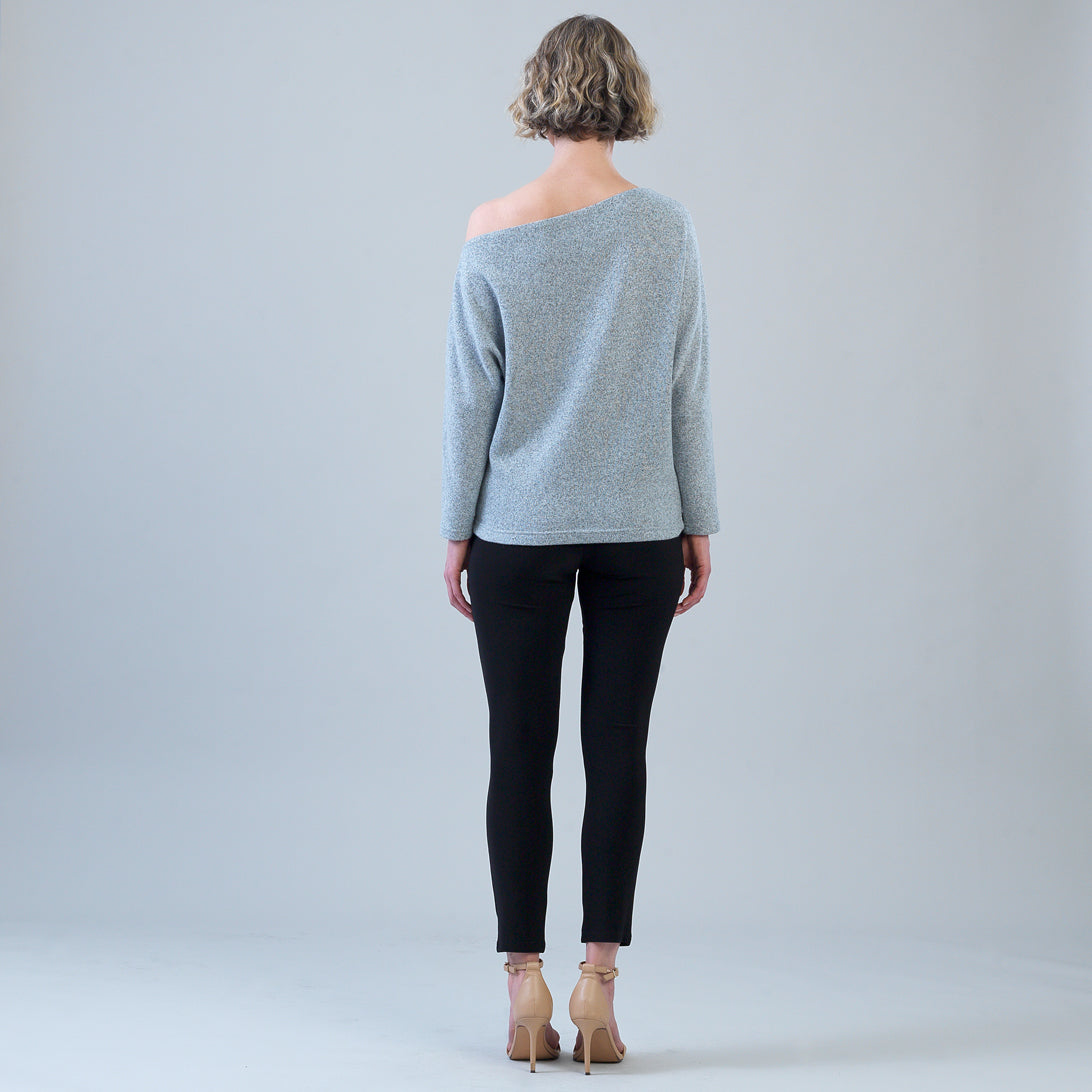 Plush Shimmer - Angled Neck Sweater - Gray | Clara Sunwoo