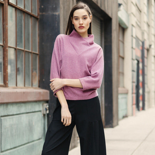 Plush Ribbed - Crossover Petal Neck Sweater - Mauve | Clara Sunwoo