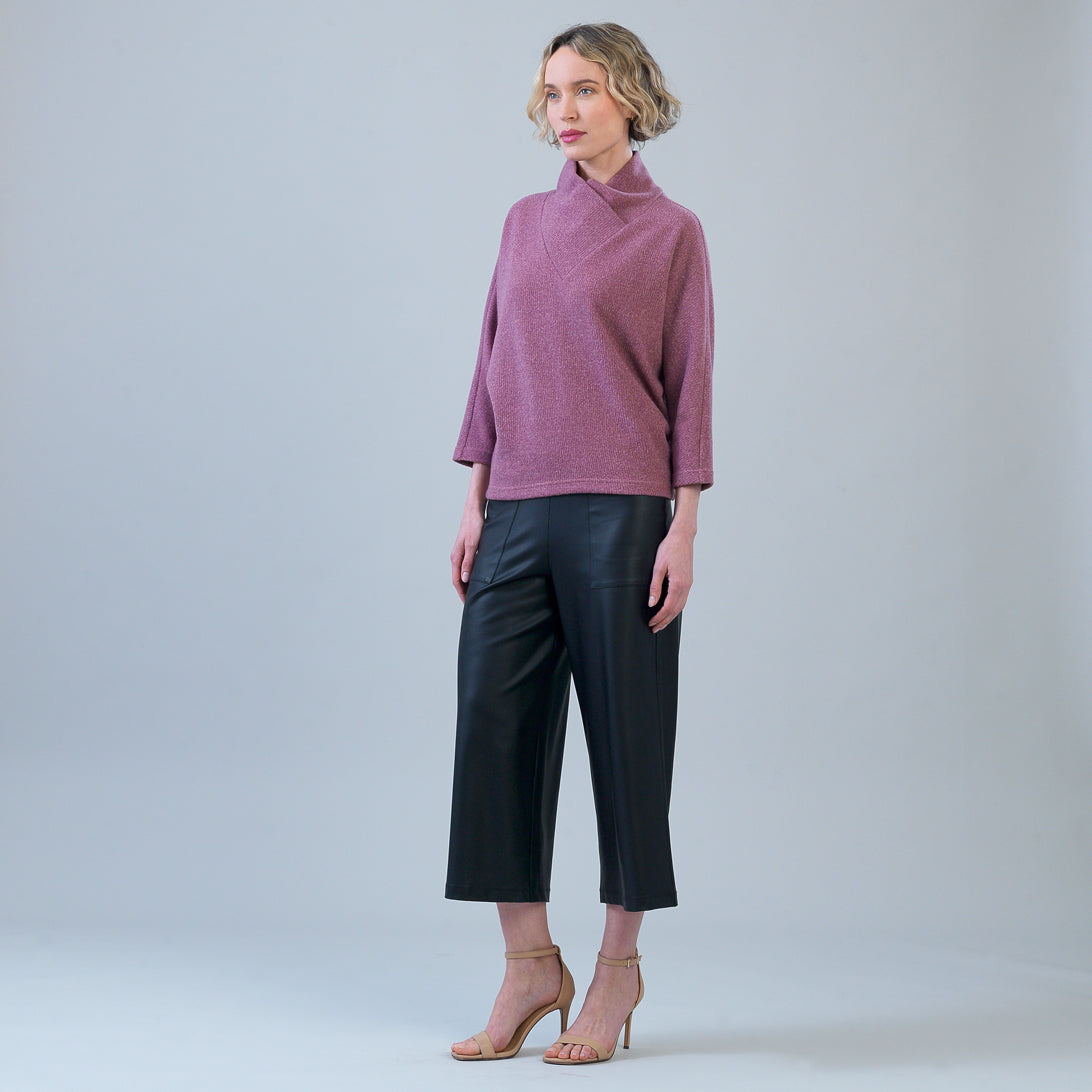 Plush Ribbed - Crossover Petal Neck Sweater - Mauve | Clara Sunwoo
