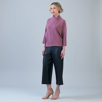 Plush Ribbed - Crossover Petal Neck Sweater - Mauve | Clara Sunwoo