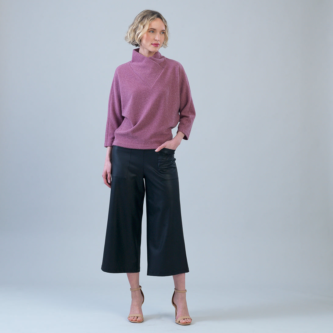 Plush Ribbed - Crossover Petal Neck Sweater - Mauve | Clara Sunwoo