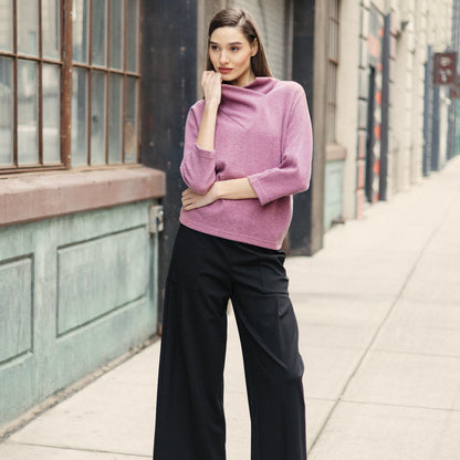 Plush Ribbed - Crossover Petal Neck Sweater - Mauve | Clara Sunwoo