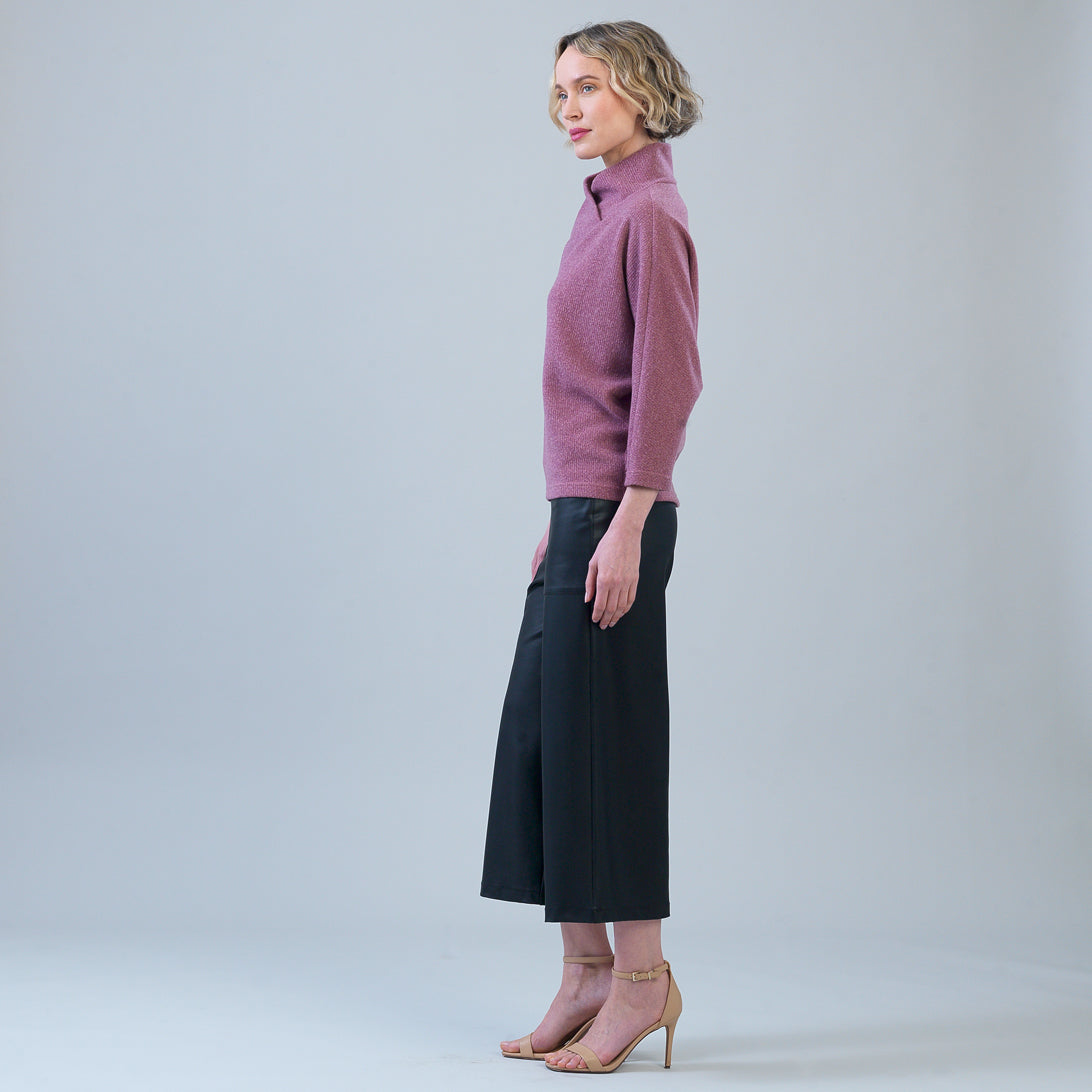 Plush Ribbed - Crossover Petal Neck Sweater - Mauve | Clara Sunwoo