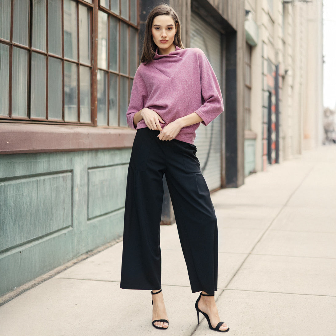 Plush Ribbed - Crossover Petal Neck Sweater - Mauve | Clara Sunwoo