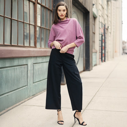 Plush Ribbed - Crossover Petal Neck Sweater - Mauve | Clara Sunwoo