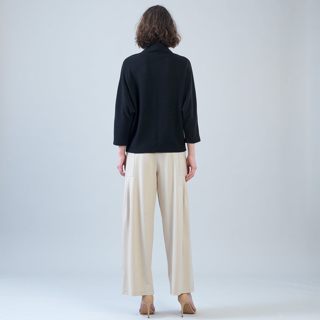 Plush Ribbed - Crossover Petal Neck Sweater - Black | Clara Sunwoo