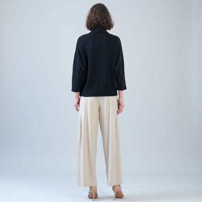 Plush Ribbed - Crossover Petal Neck Sweater - Black | Clara Sunwoo