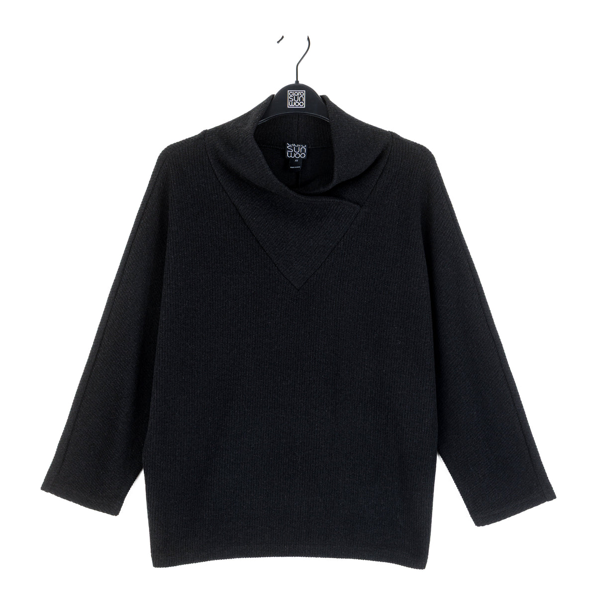 Plush Ribbed - Crossover Petal Neck Sweater - Black | Clara Sunwoo