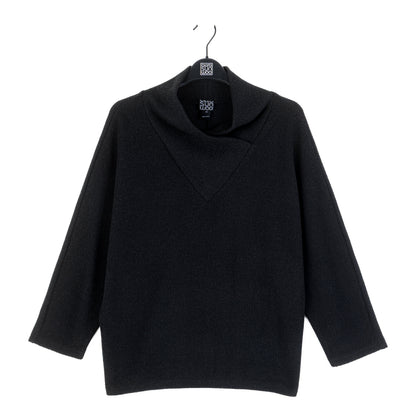 Plush Ribbed - Crossover Petal Neck Sweater - Black | Clara Sunwoo