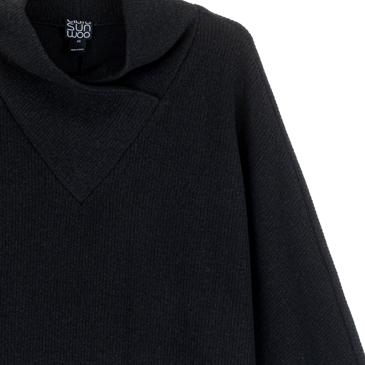 Plush Ribbed - Crossover Petal Neck Sweater - Black | Clara Sunwoo