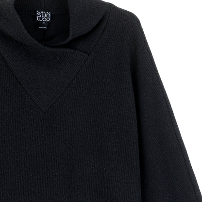 Plush Ribbed - Crossover Petal Neck Sweater - Black | Clara Sunwoo