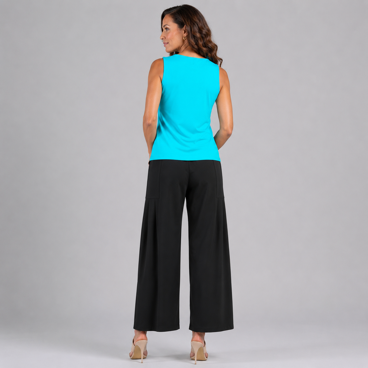 Sleeveless V-Neck Center Front Tie Top - Turquoise - Final Sale | Clara Sunwoo