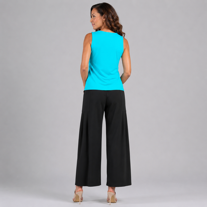 Sleeveless V-Neck Center Front Tie Top - Turquoise - Final Sale | Clara Sunwoo