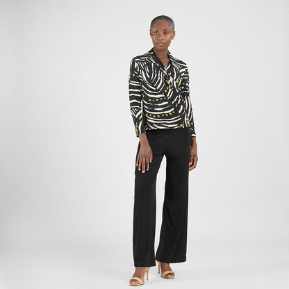 V-Neck Draped Pleat Top - Dots & Stripes - Final Sale | Clara Sunwoo