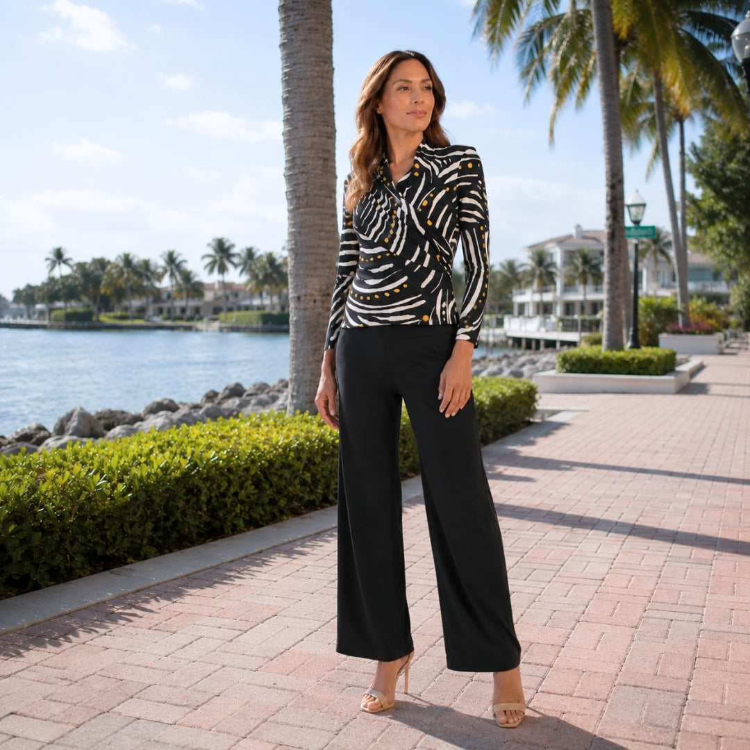 V-Neck Draped Pleat Top - Dots & Stripes - Final Sale | Clara Sunwoo