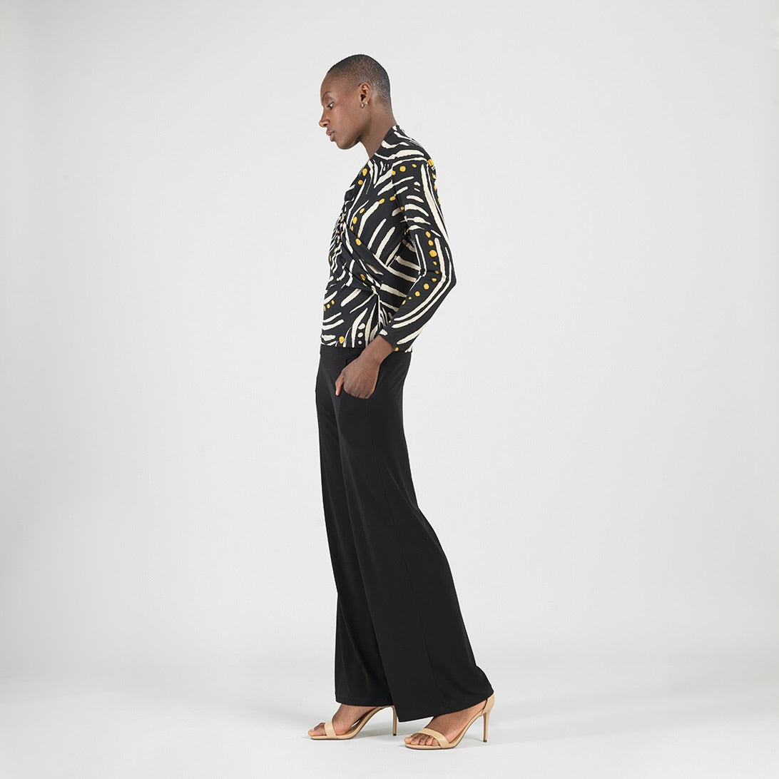 V-Neck Draped Pleat Top - Dots & Stripes - Final Sale | Clara Sunwoo