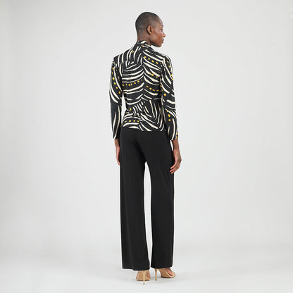 V-Neck Draped Pleat Top - Dots & Stripes - Final Sale | Clara Sunwoo