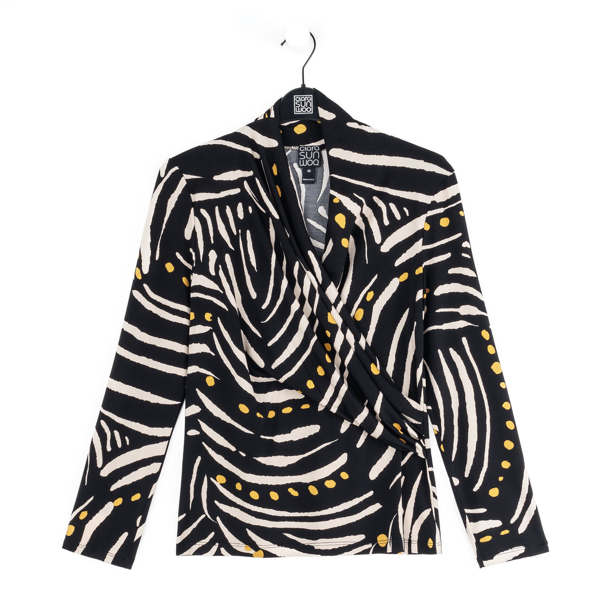 V-Neck Draped Pleat Top - Dots & Stripes - Final Sale | Clara Sunwoo