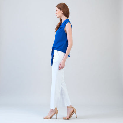 Textured Rayon - Sleeveless Button Down Tie Hem Top - Cobalt - Final Sale | Clara Sunwoo