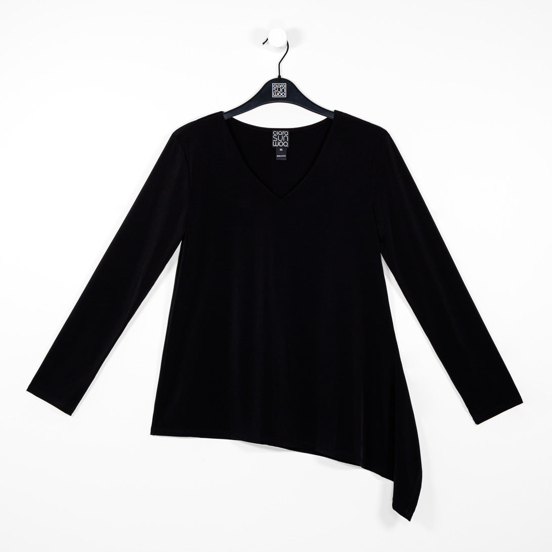 V-Neck Side Flow Top - Black - Final Sale | Clara Sunwoo