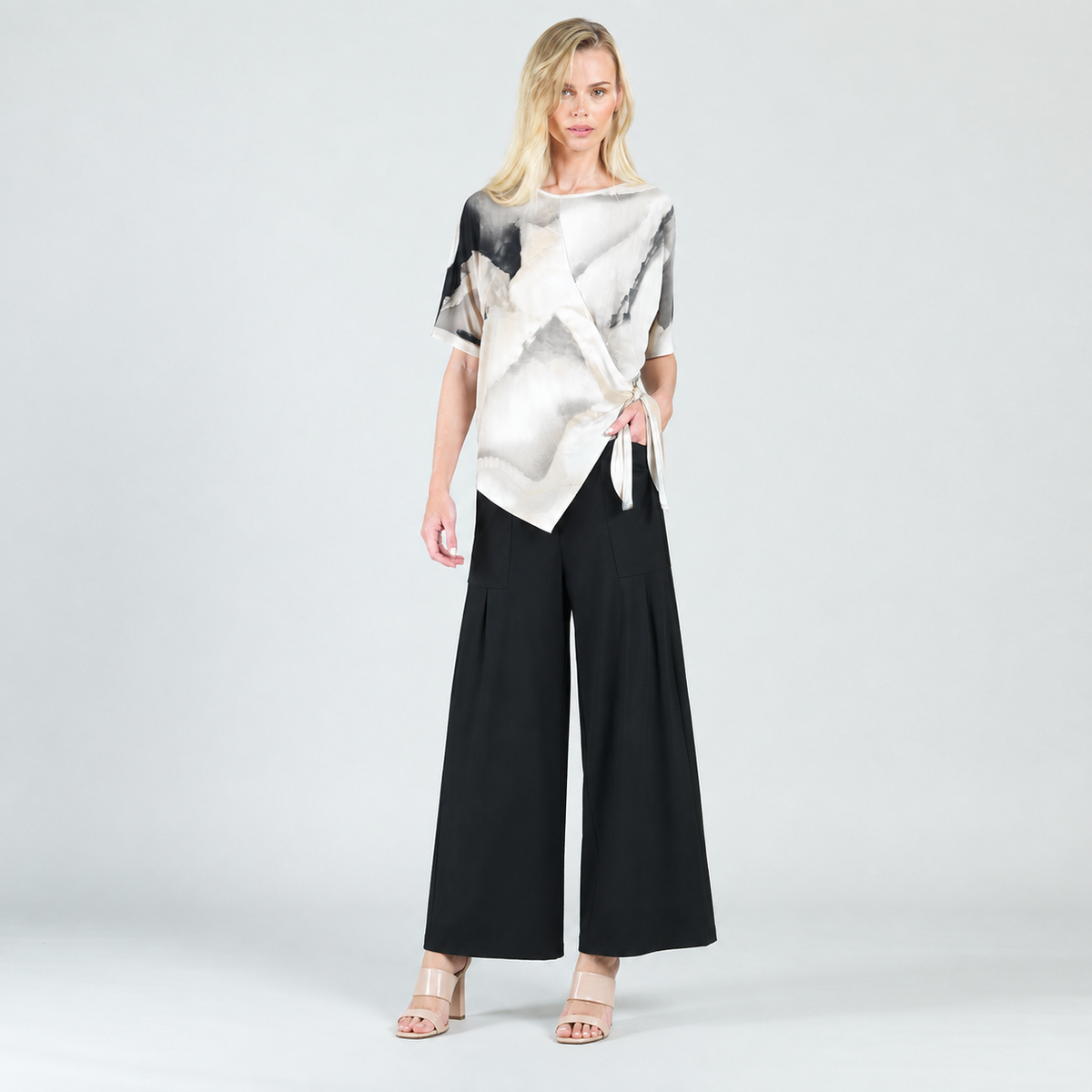 Side Tie Wrap Top - Ivory Watercolor - Final Sale | Clara Sunwoo