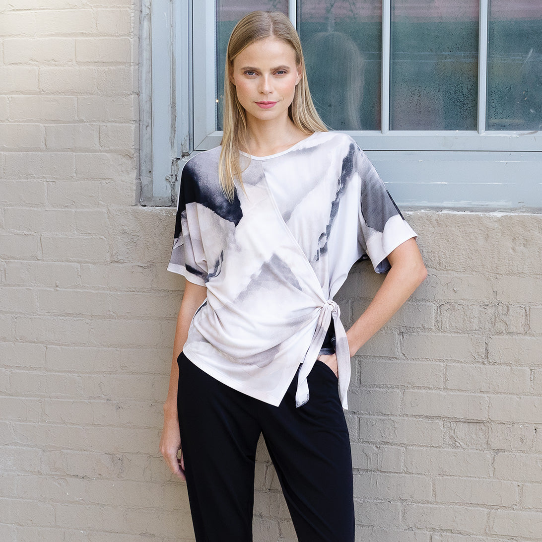 Side Tie Wrap Top - Ivory Watercolor - Final Sale | Clara Sunwoo