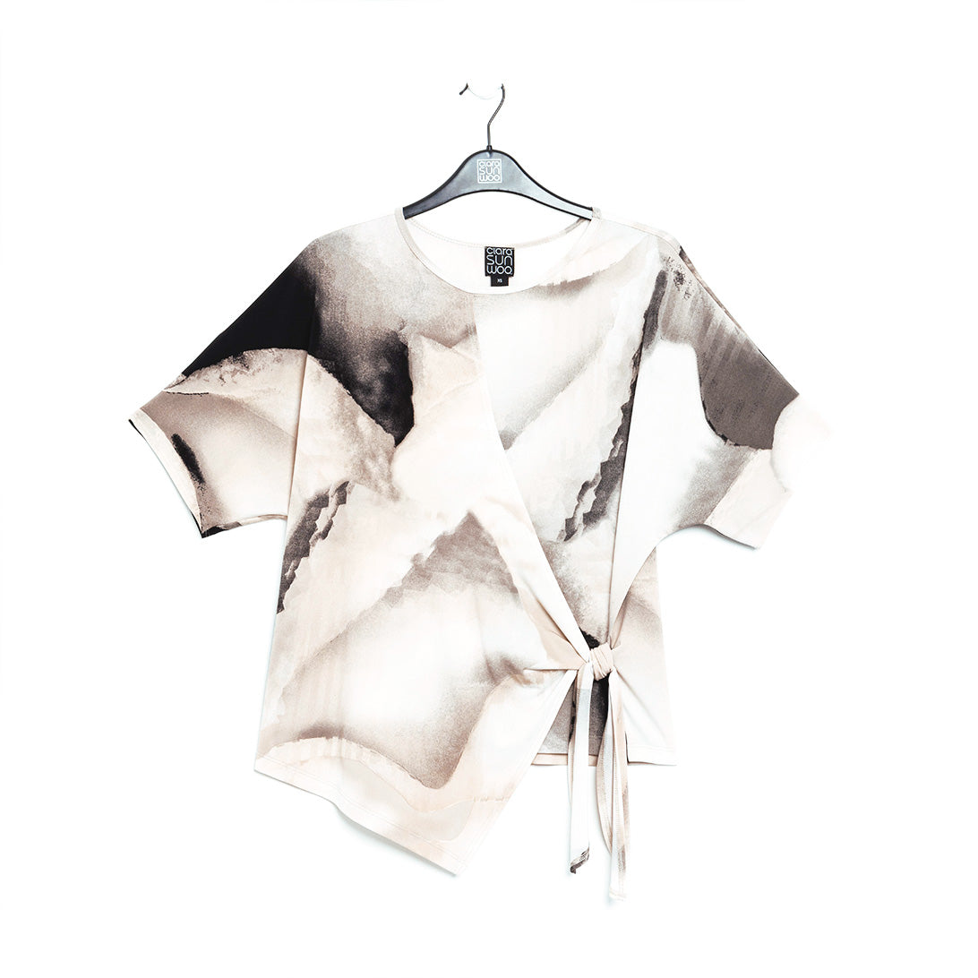 Side Tie Wrap Top - Ivory Watercolor - Final Sale | Clara Sunwoo