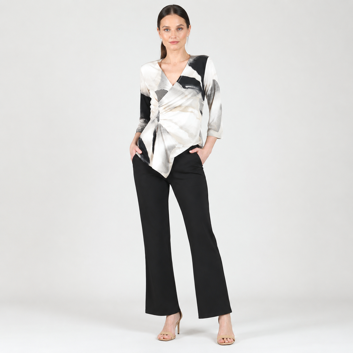 Side Gathered Drape Tunic - Ivory Watercolor - Final Sale | Clara Sunwoo