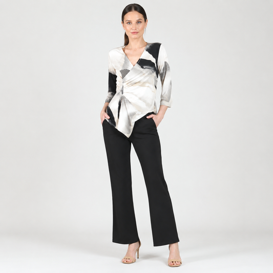 Side Gathered Drape Tunic - Ivory Watercolor - Final Sale | Clara Sunwoo