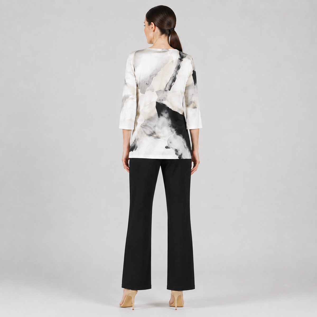 Side Gathered Drape Tunic - Ivory Watercolor - Final Sale | Clara Sunwoo