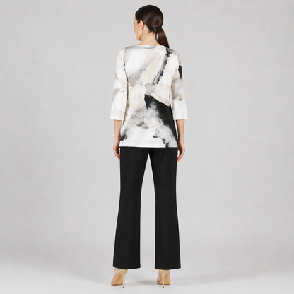 Side Gathered Drape Tunic - Ivory Watercolor - Final Sale | Clara Sunwoo