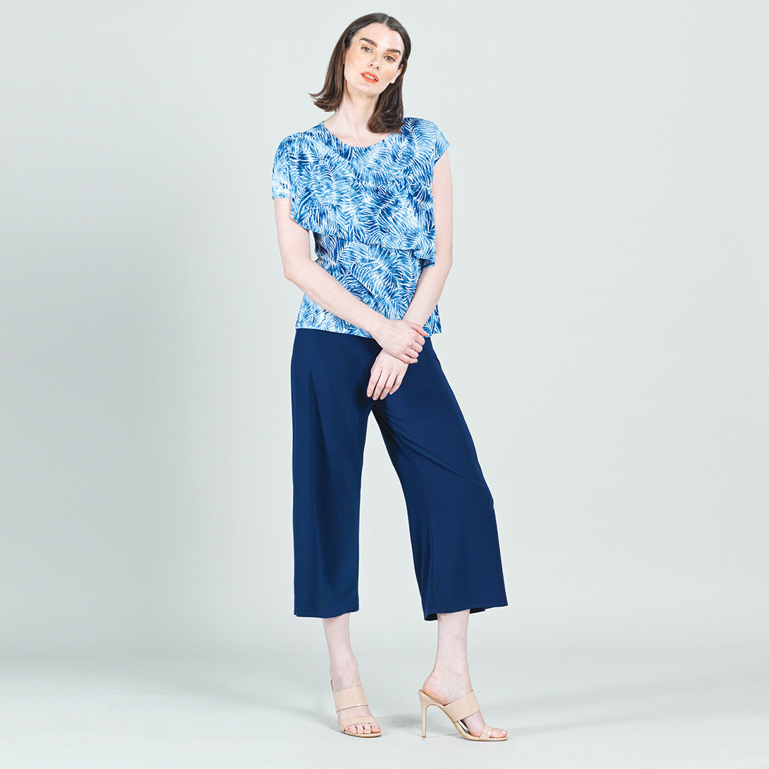 Light Knit - Ruffle Overlay Top - Blue-Palm Branch - Final Sale | Clara Sunwoo