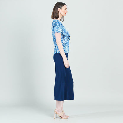 Light Knit - Ruffle Overlay Top - Blue-Palm Branch - Final Sale | Clara Sunwoo