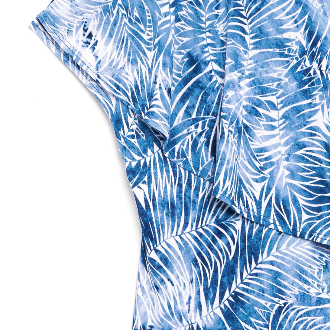 Light Knit - Ruffle Overlay Top - Blue-Palm Branch - Final Sale | Clara Sunwoo