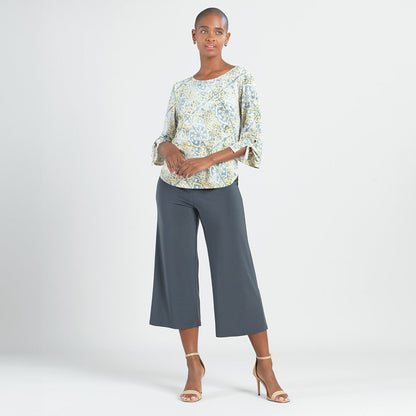 Textured Tie Cuff Curved Hem Top - Mosaic Emblem - Final Sale | Clara Sunwoo