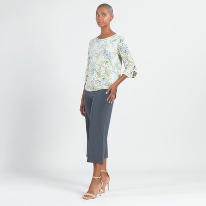 Textured Tie Cuff Curved Hem Top - Mosaic Emblem - Final Sale | Clara Sunwoo