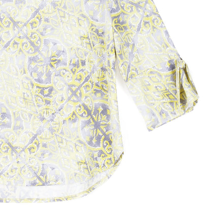 Textured Tie Cuff Curved Hem Top - Mosaic Emblem - Final Sale | Clara Sunwoo