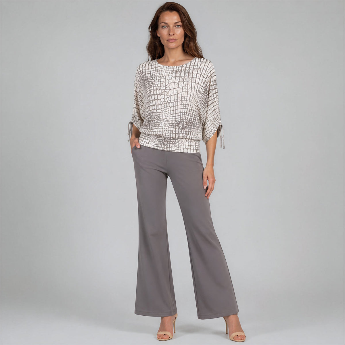 Shimmer Textile - Pull-Tie Cuff Blouson Top - Croc Scale - Final Sale | Clara Sunwoo