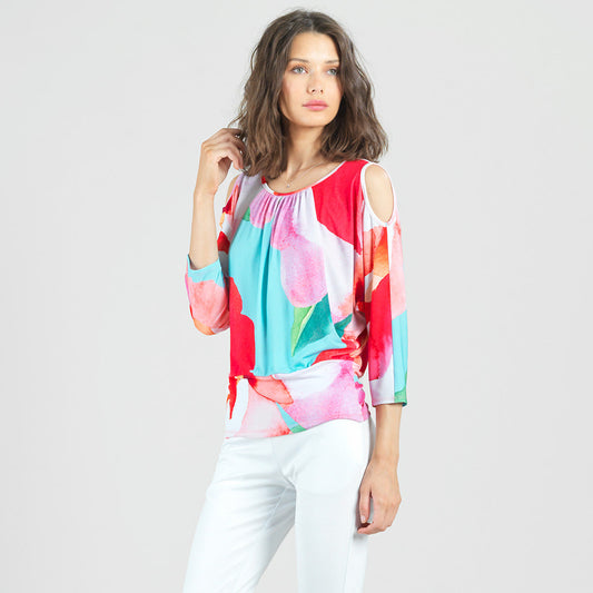 Open Shoulder Blouson Waist Top - Petal Watercolor - Final Sale! | Clara Sunwoo