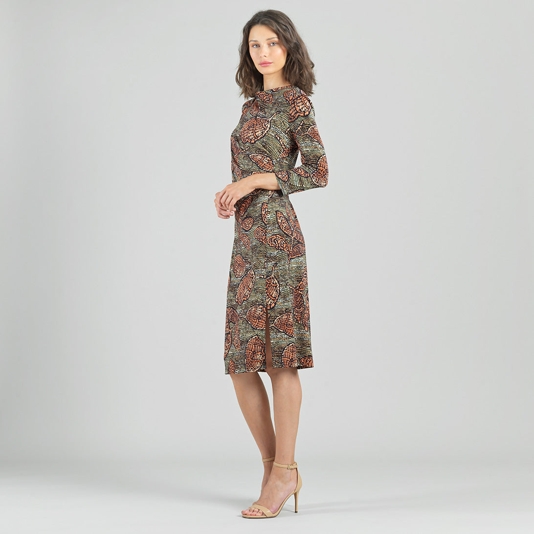 Side Slit 3/4 Sleeve Midi Dress - Mosaic Leaves - Final Sale | Clara Sunwoo