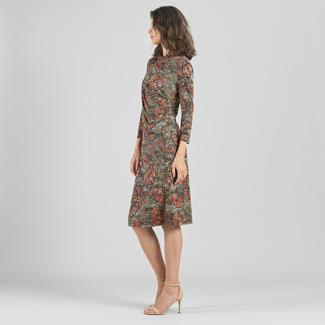 Side Slit 3/4 Sleeve Midi Dress - Mosaic Leaves - Final Sale | Clara Sunwoo
