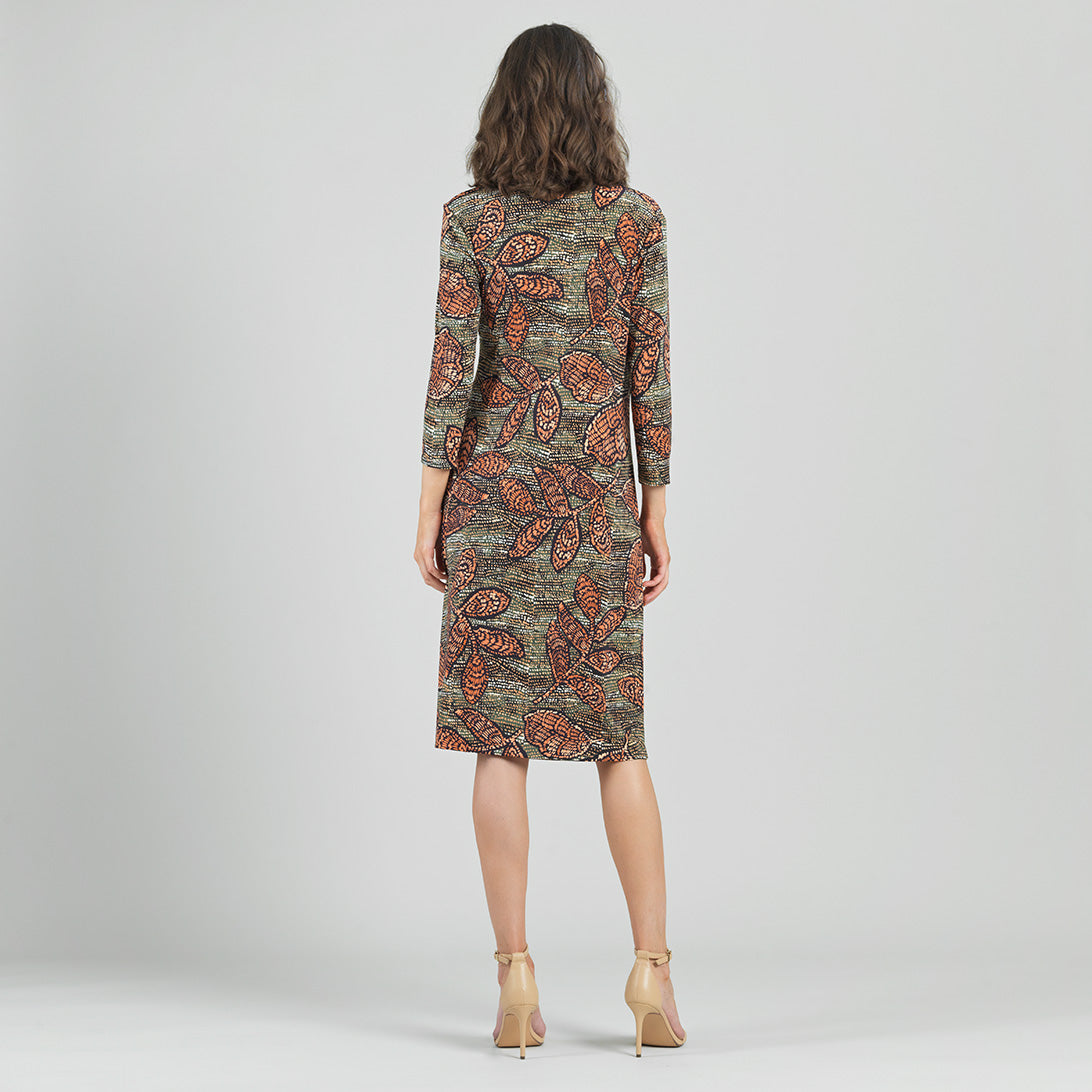 Side Slit 3/4 Sleeve Midi Dress - Mosaic Leaves - Final Sale | Clara Sunwoo