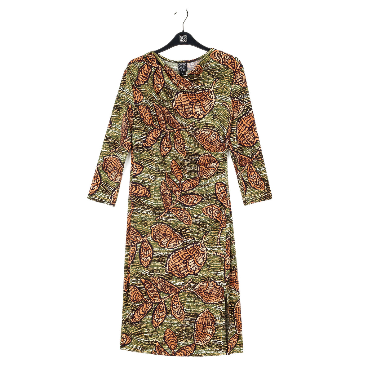 Side Slit 3/4 Sleeve Midi Dress - Mosaic Leaves - Final Sale | Clara Sunwoo